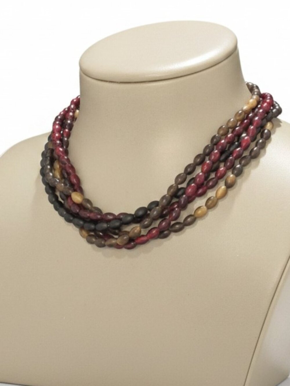 Women's Stylish Statement Necklace Wine , Brown Multi Toggle Clasp NWOT